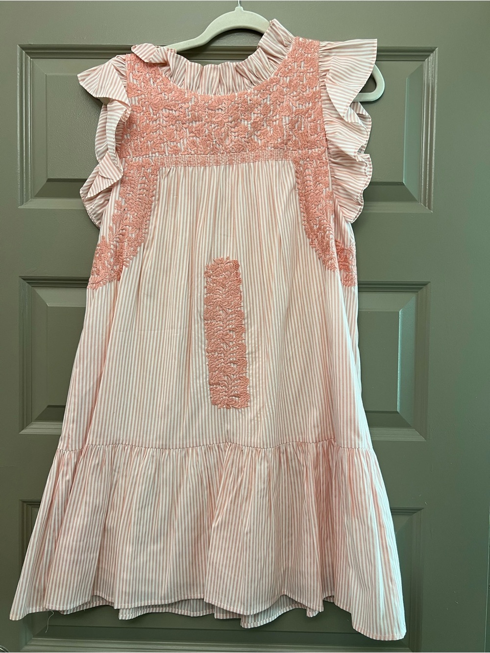 J. Marie Schafer Ruffle Neck Dress XS Pink and White
